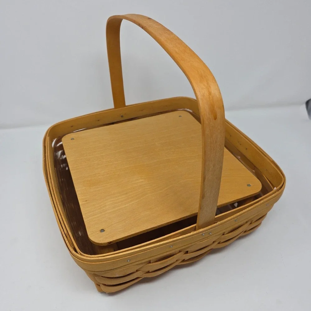 Longaberger Picnic Basket Plastic Protector Wood Riser Tray Table 1999 Vintage